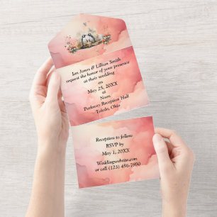 Watercolor Penguin All in One Wedding Invitation