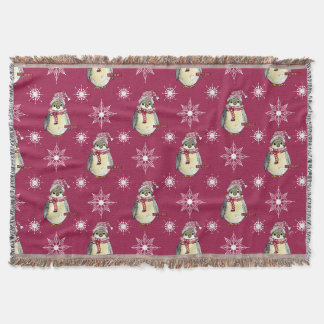 Watercolor Penguin and Snowflake Holiday Throw Blanket