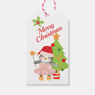 Watercolor Penguin Ballerina Christmas Gift Tags