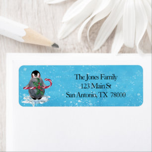 Watercolor Penguin Christmas Return Address Label