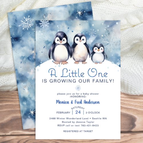Watercolor Penguin Family Baby Shower  Invitation