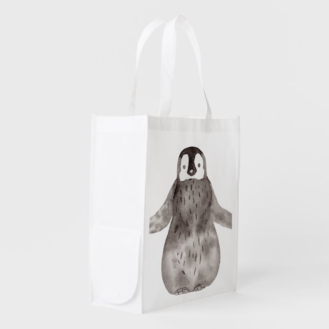 Watercolor Penguin  Grocery Bag (Front Side)