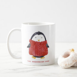 Watercolor Penguin in Red Sweater Custom Holiday Coffee Mug