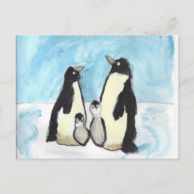 Watercolor penguin kids art postcard (Front)