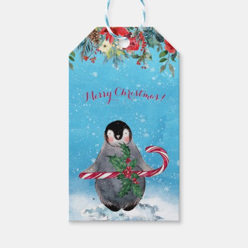 Watercolor Penguin Merry Christmas Gift Tags