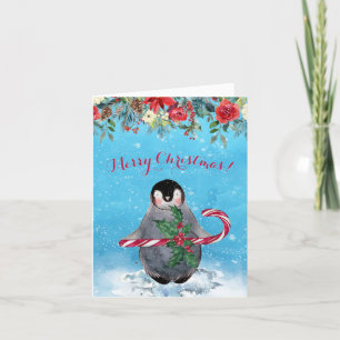 Watercolor Penguin Merry Christmas Holiday Card