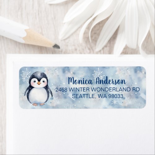 Watercolor Penguin Return Address Label