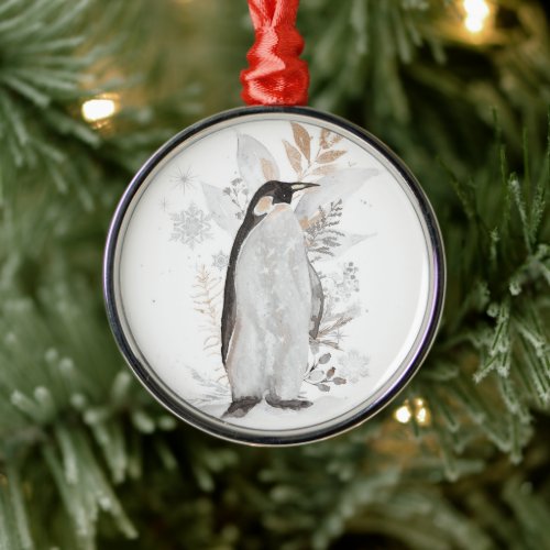 Watercolor Penguin Winter Greenery Ornament