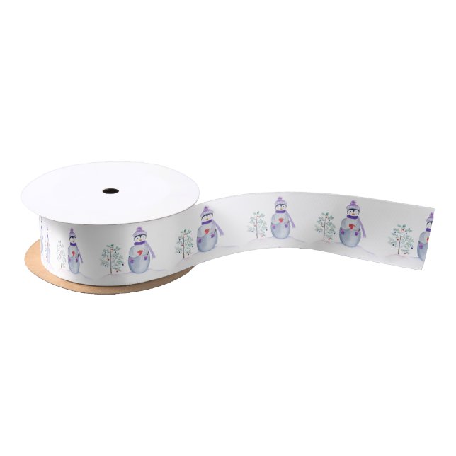 Watercolor Penguin With Hot Cocoa Satin Ribbon (Spool)