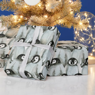 Watercolor Penguins Christmas Wrapping Paper