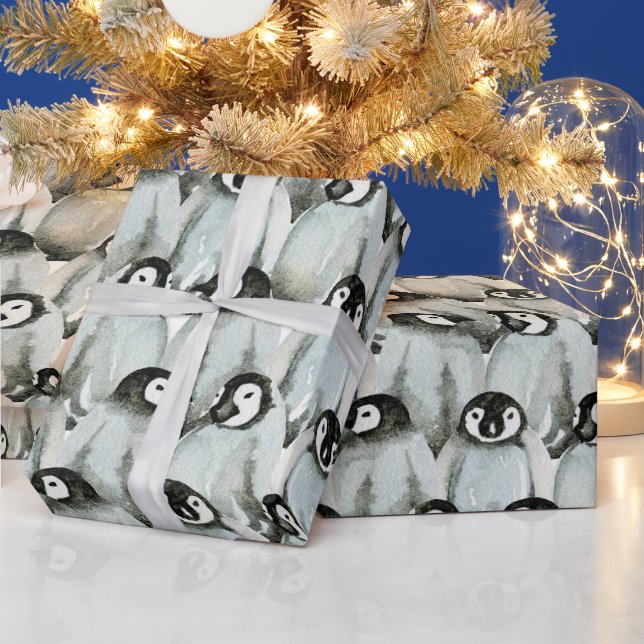 Watercolor Penguins Christmas Wrapping Paper (Holidays)