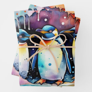 Watercolor Penguins Swimming Underwater Wrapping Paper Sheets