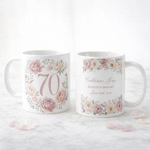 Watercolor Peonies 70th Birthday Personalized Mug