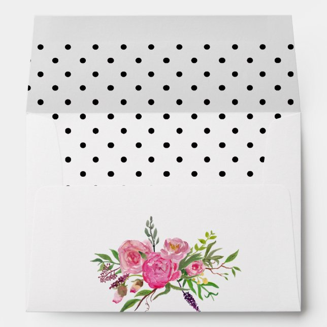 Watercolor Peonies and Dots Wedding Envelope (Back (Bottom))