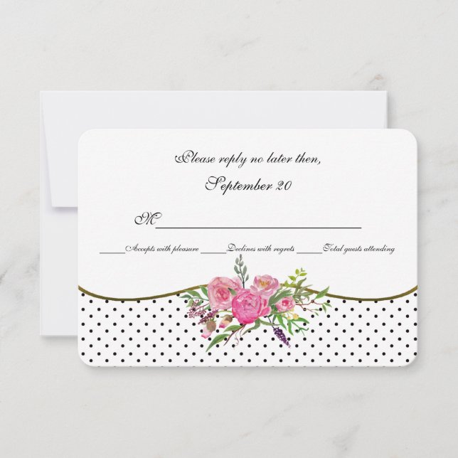 Watercolor Peonies and Dots Wedding RSVP Card (Front)