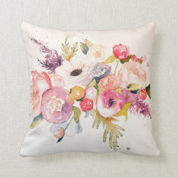 Watercolor Peonies and Flower Bouquet Pillow