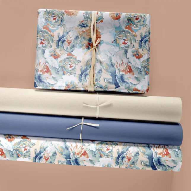 Watercolor Peonies and Hydrangeas in Fall Palette Wrapping Paper Sheets