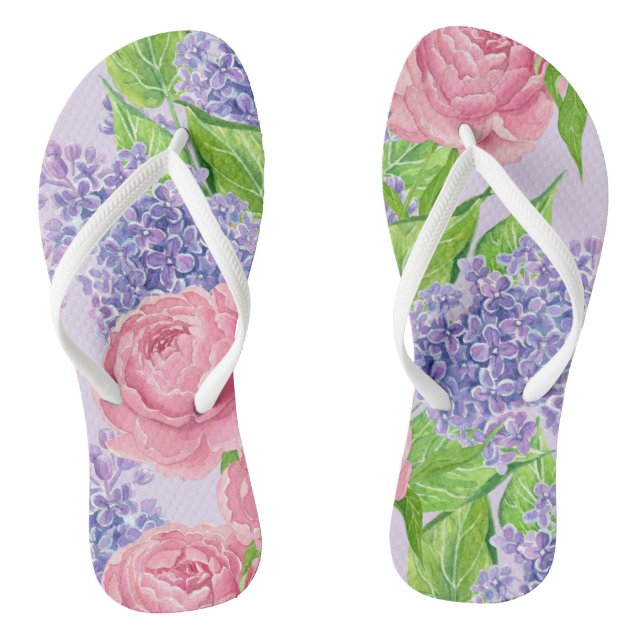 Watercolor peonies and lilacs flip flops (Footbed)