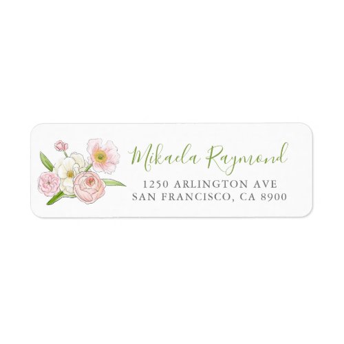 Watercolor Peonies and Magnolia Return Address Label