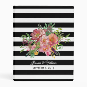 Watercolor Peonies and Stripes Mini Binder