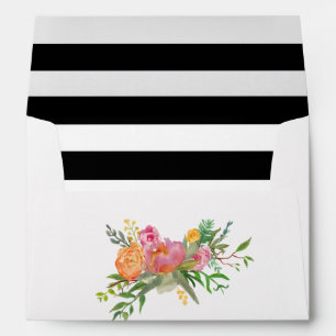 Watercolor Peonies and Stripes Wedding Envelope