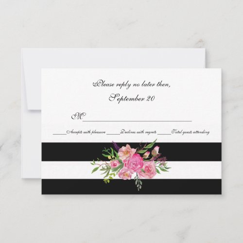 Watercolor Peonies and Stripes Wedding RSVP Card