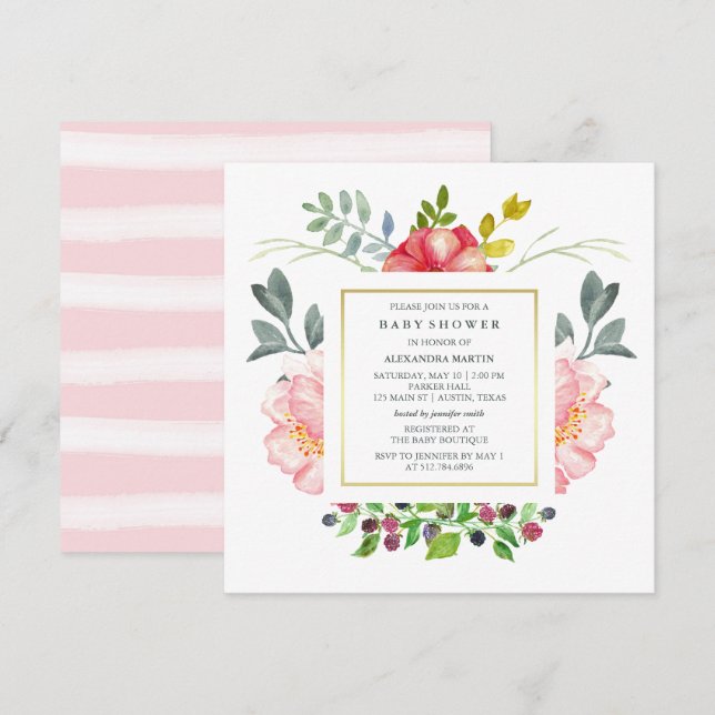 Watercolor Peonies Baby Shower Invitation (Front/Back)