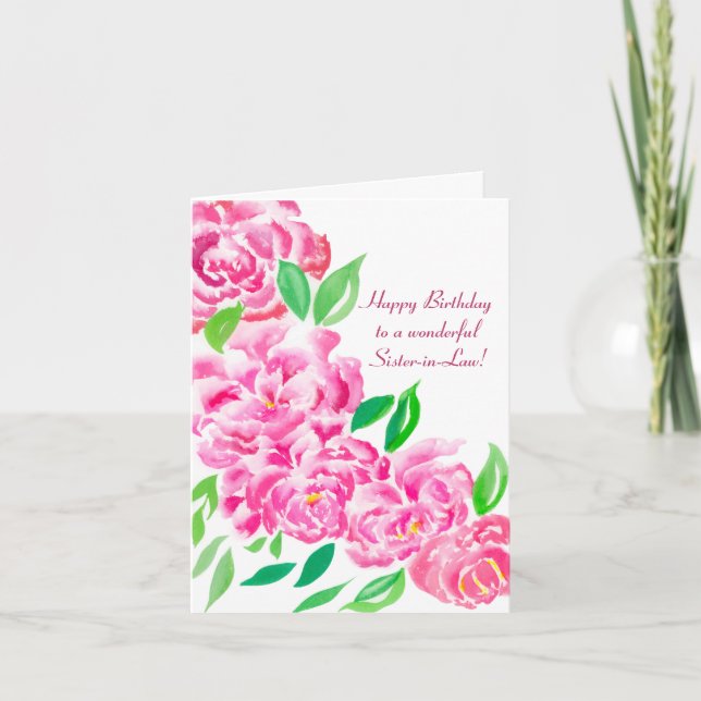 Watercolor Peonies Birthday Sister-in-Law Card (Front)