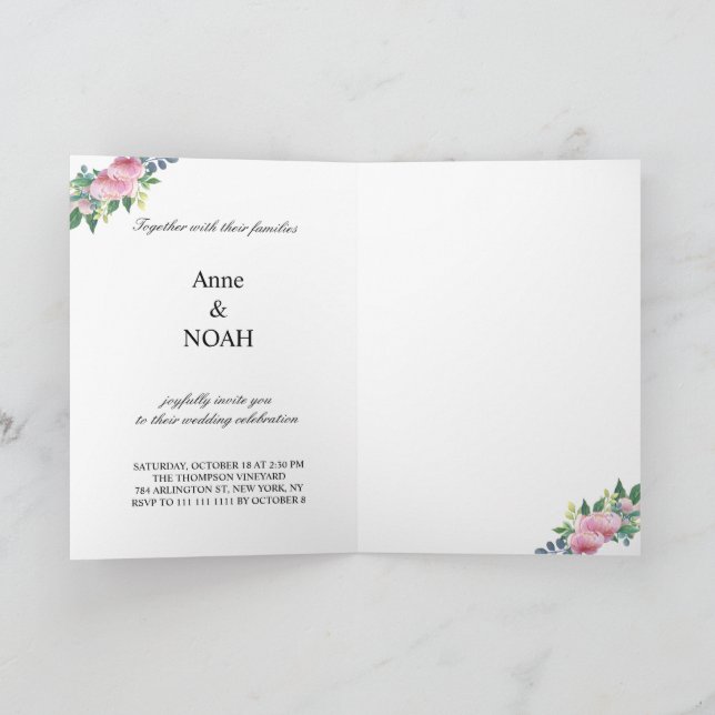 Watercolor Peonies Botanical Wedding Invitation (Inside)