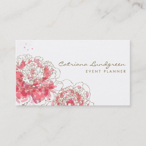 Customizable Watercolor Peonies Chic Business Card