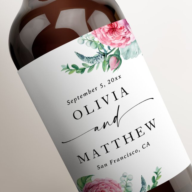 Watercolor peonies. Elegant boho floral wedding Wine Label (Creator Uploaded)