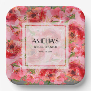 Watercolor Peonies Floral Bridal Shower Paper Plates