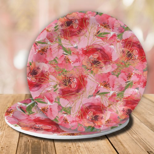 Watercolor Peonies Floral Bridal Shower Paper Plates
