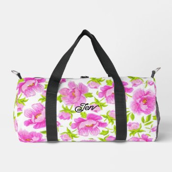 Watercolor Peonies Floral Duffle Bag by VisionsandVerses at Zazzle