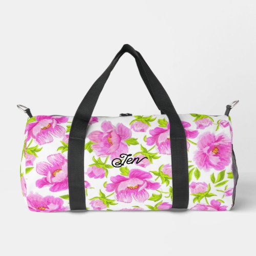 Watercolor Peonies Floral Duffle Bag