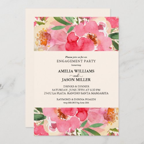 Watercolor Peonies Floral Engagement Party Invitation