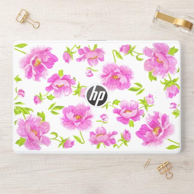Watercolor Peonies Floral HP Laptop Skin (Desk)