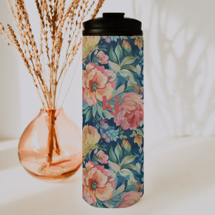 Watercolor Peonies Floral Monogram Thermal Tumbler