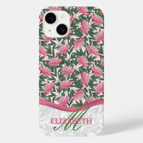 Watercolor Peonies Floral Pattern Pink Monogram Case_Mate iPhone 14 Case