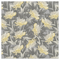 Watercolor Peonies Floral Pattern Yellow | Gray Fabric