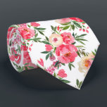 Watercolor Peonies Floral Summer Neck Tie<br><div class="desc">Men's tie features watercolor floral design in pink and cream with greenery and wild flowers on a white background. MORE ITEMS in our store.</div>