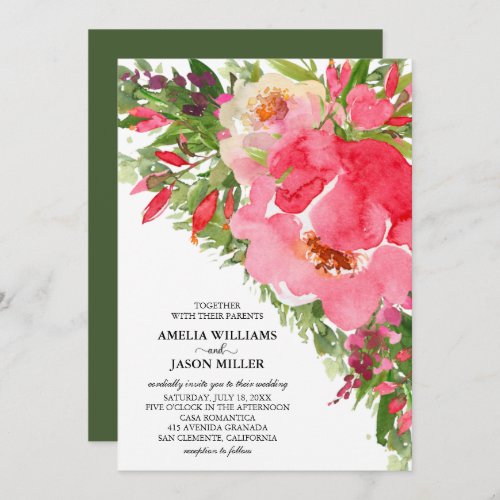 Watercolor Peonies Floral Wedding Invitations