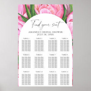 Watercolor peonies flowers seating chart