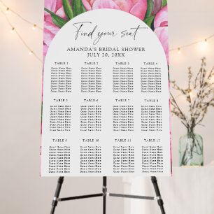 Watercolor peonies flowers seating chart foam board