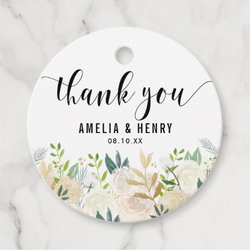 Watercolor Peonies Gold Foil Wedding Thank You Favor Tags