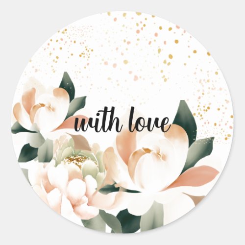 Watercolor Peonies Gold Speckled Sticker