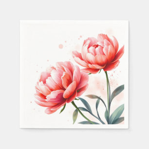 Watercolor Peonies in Coral and Blush Napkins