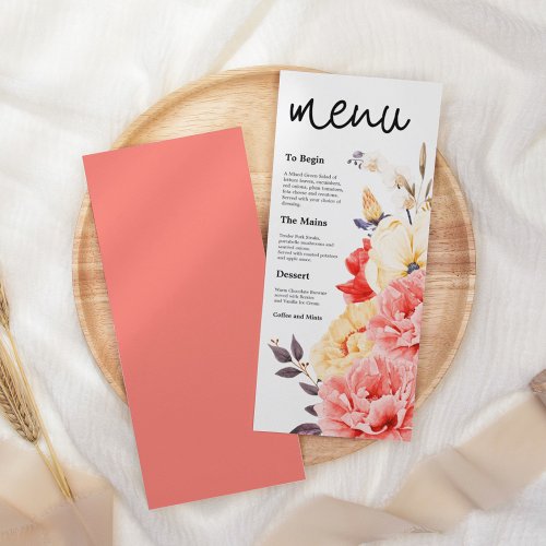 Watercolor Peonies Magnolia Florals Script wedding Menu