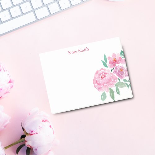 Watercolor Peonies Personalized Post_it Notes