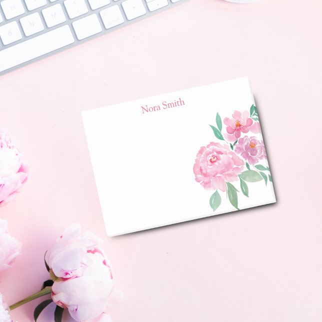 Watercolor Peonies Personalized Post-it Notes (Brighten daily tasks with Watercolor Peonies Personalized Post-it Notes.)